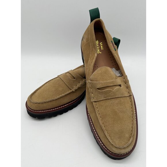 G.H. Bass Mens Weejuns Suede Penny Loafers Size 9 Tan With Green Heel Tab & Blac